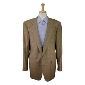 Southwick Yellow Brown Windowpane Wool 2-Btn Sportcoat Blazer 44L